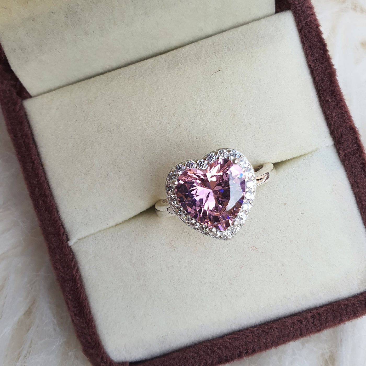 Pink Teardrop Halo Ring.