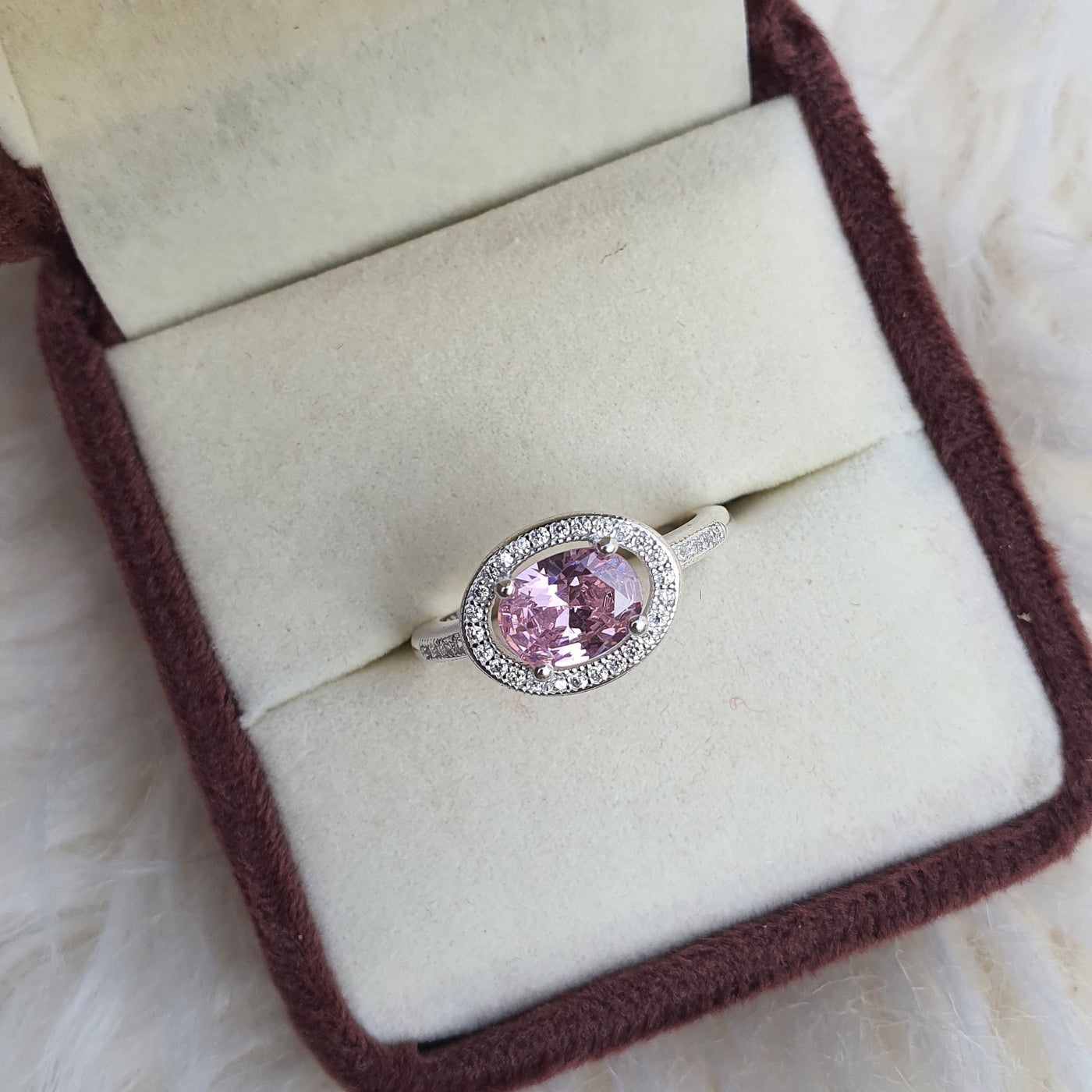 Pink Sapphire Halo Ring