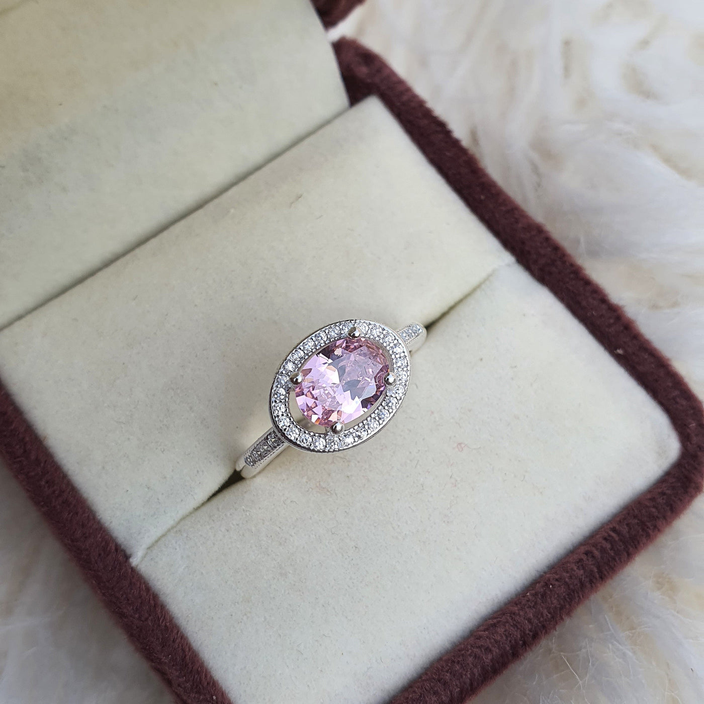 Pink Sapphire Halo Ring