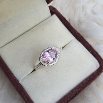 Pink Sapphire Halo Ring