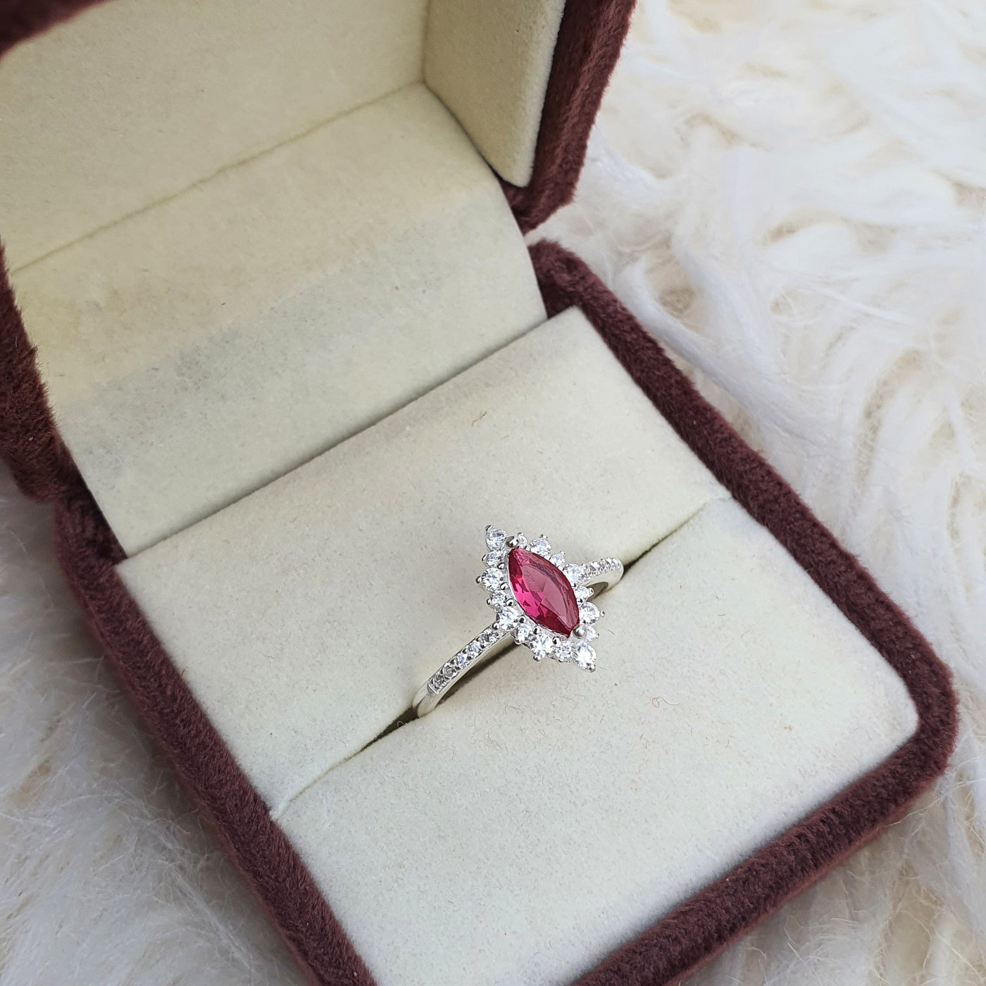 Crimson Marquise Halo Ring.