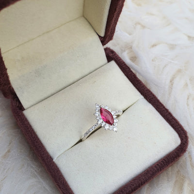 Crimson Marquise Halo Ring.