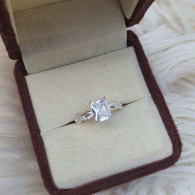 Emerald-Cut White Stone Ring