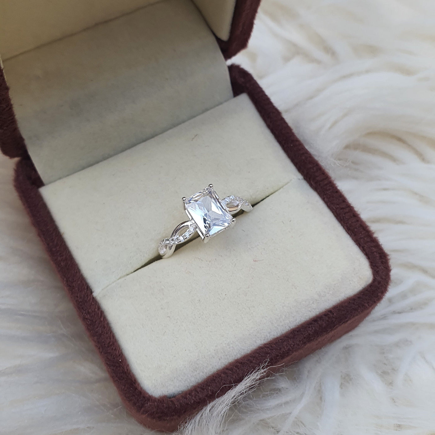 Emerald-Cut White Stone Ring