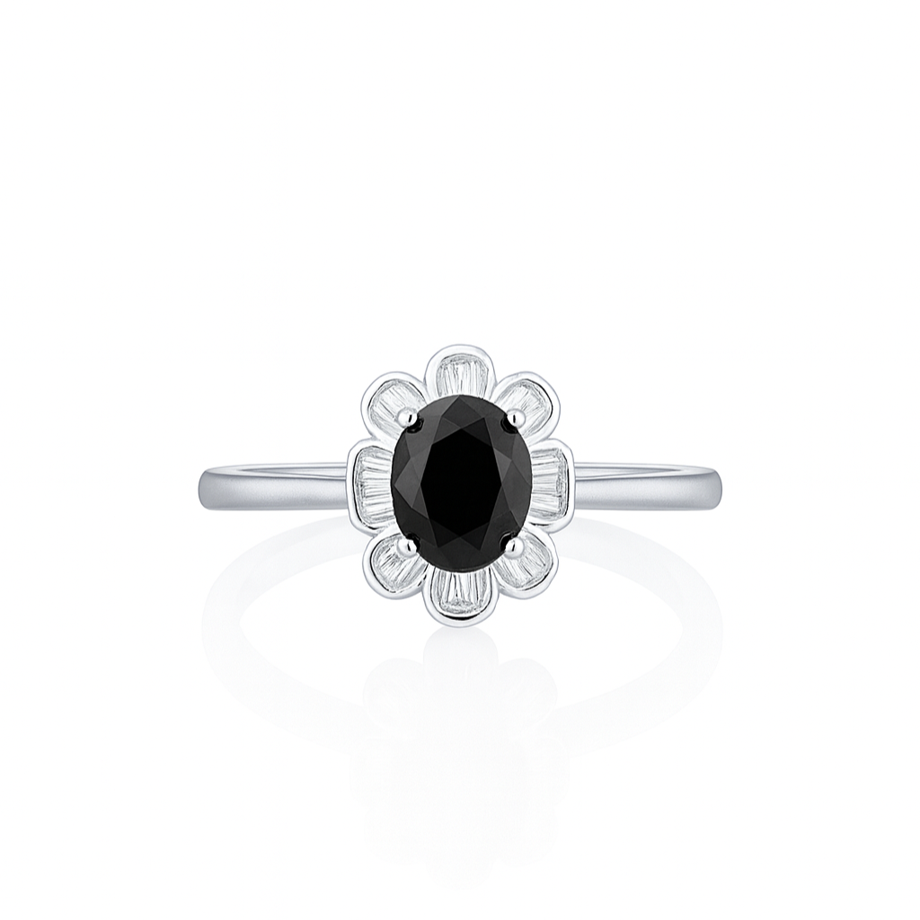 Black Onyx Flower Ring