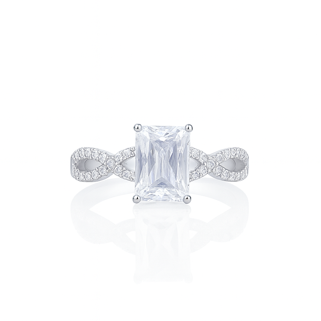 Emerald-Cut White Stone Ring