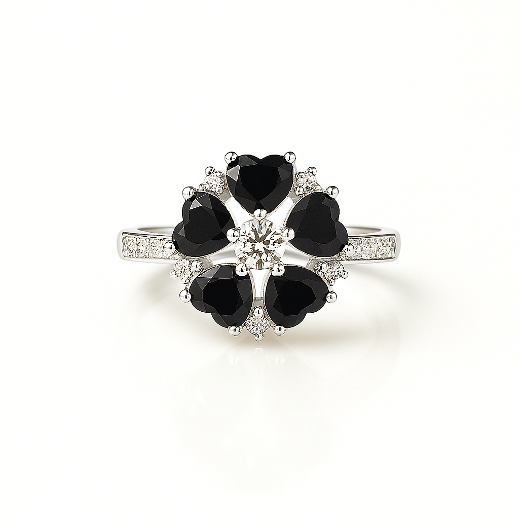 Midnight Bloom Heart Ring