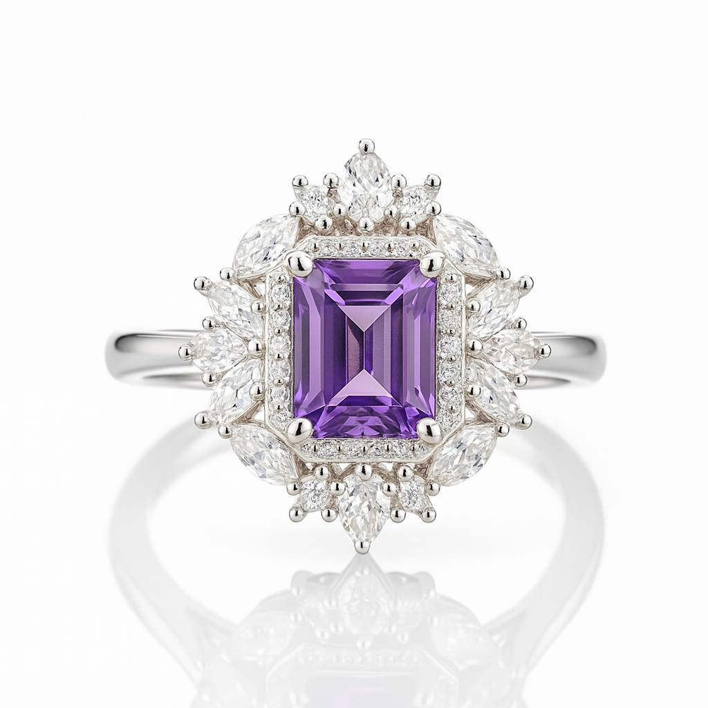 Royal  Amethyst Halo Ring