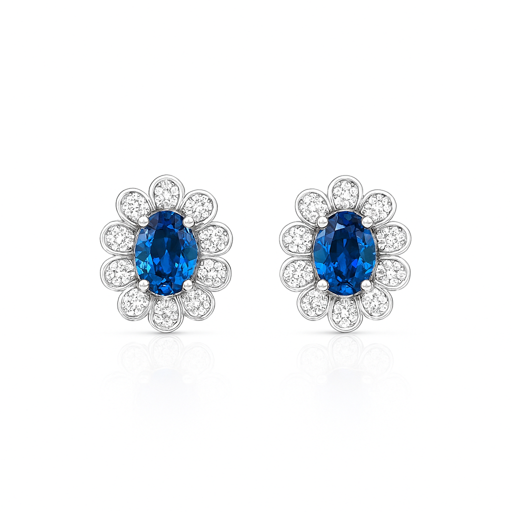 Sapphire Bloom Cluster Earrings