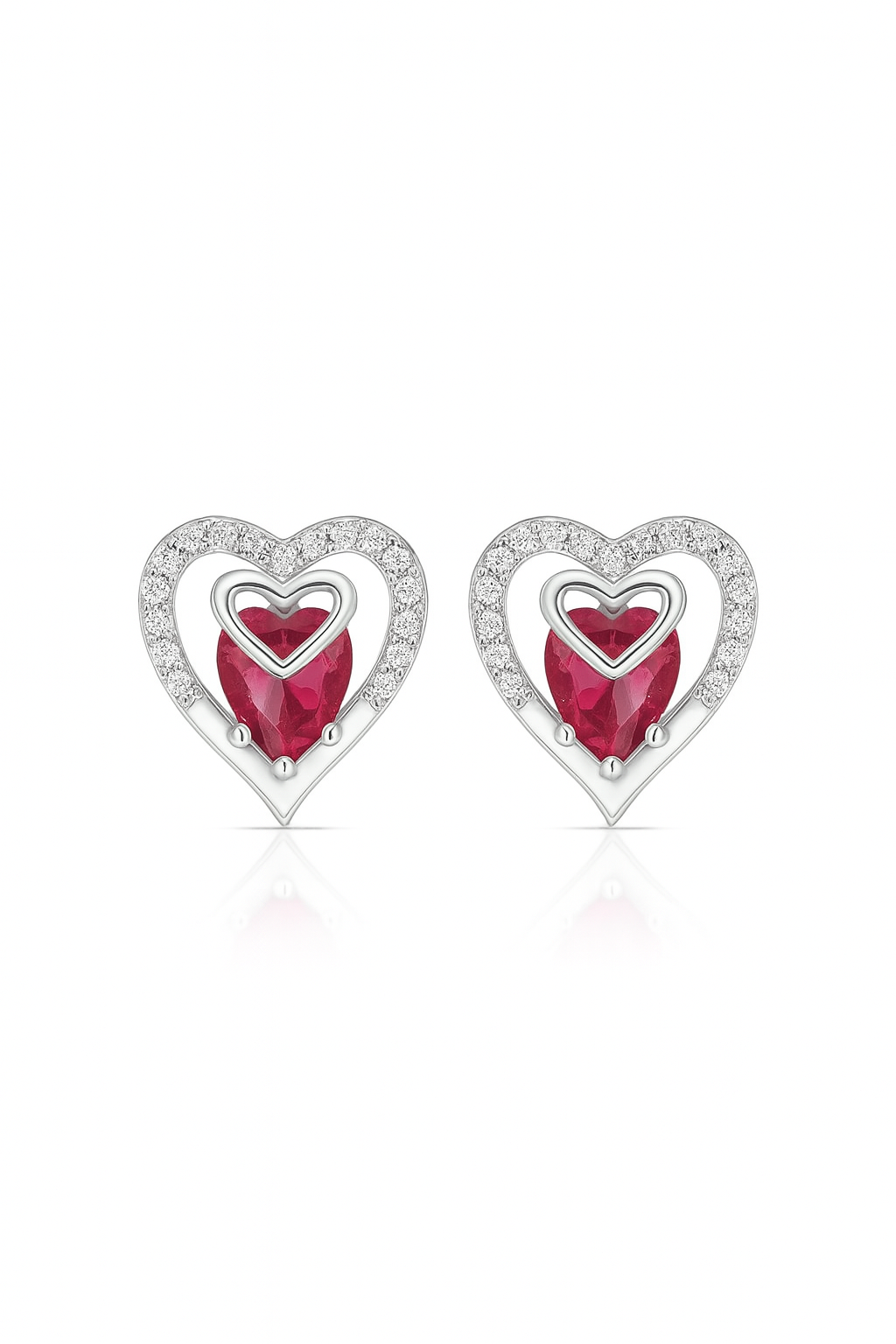 925 Silver Ruby Heart Pendant, Ring & Earrings Set