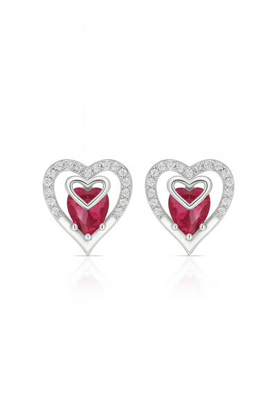 925 Silver Ruby Heart Pendant, Ring & Earrings Set
