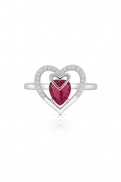 925 Silver Ruby Heart Pendant, Ring & Earrings Set
