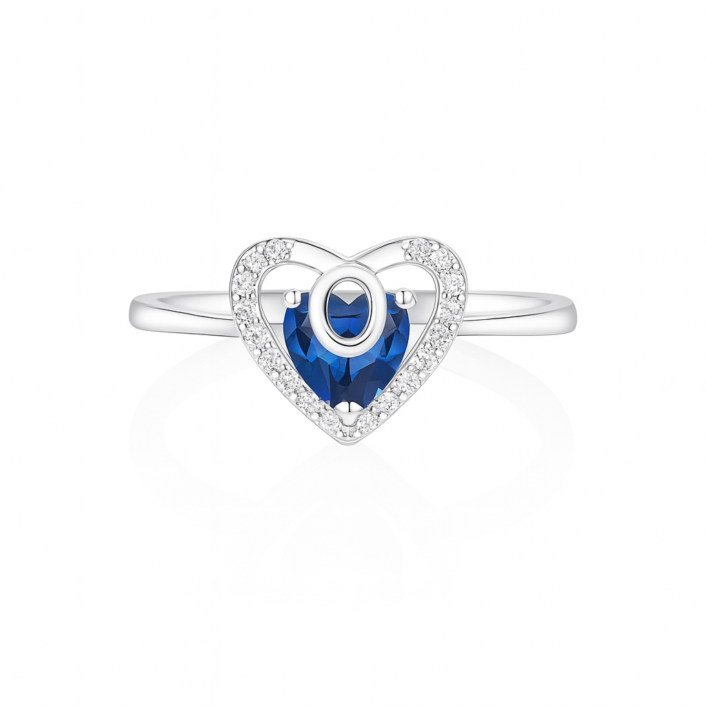 925 Sterling Silver Blue Heart Ring & Stud Earrings Set
