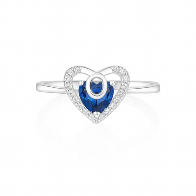 925 Sterling Silver Blue Heart Ring & Stud Earrings Set
