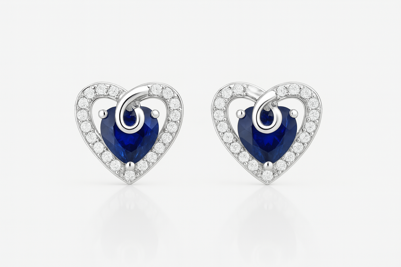 925 Sterling Silver Blue Heart Ring & Stud Earrings Set