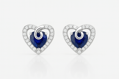 925 Sterling Silver Blue Heart Ring & Stud Earrings Set