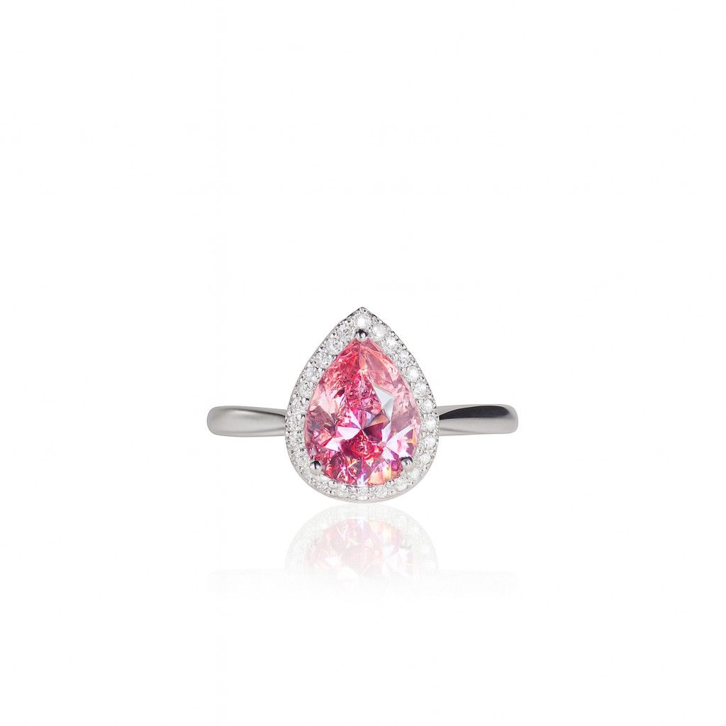 Pink Teardrop Halo Ring.