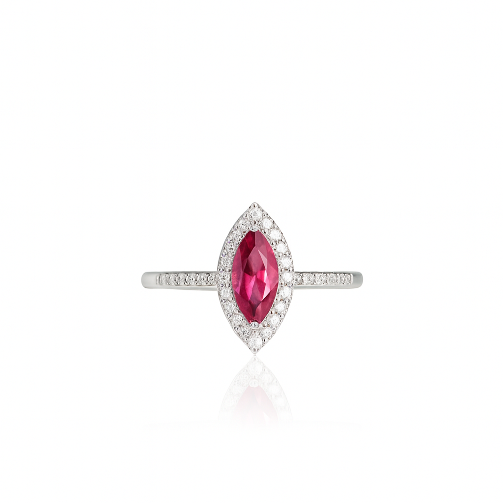 Crimson Marquise Halo Ring.