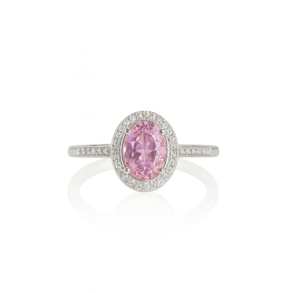 Pink Sapphire Halo Ring
