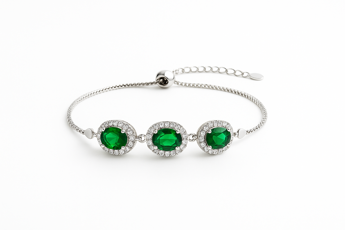 Silver Emerald Halo Bracelet