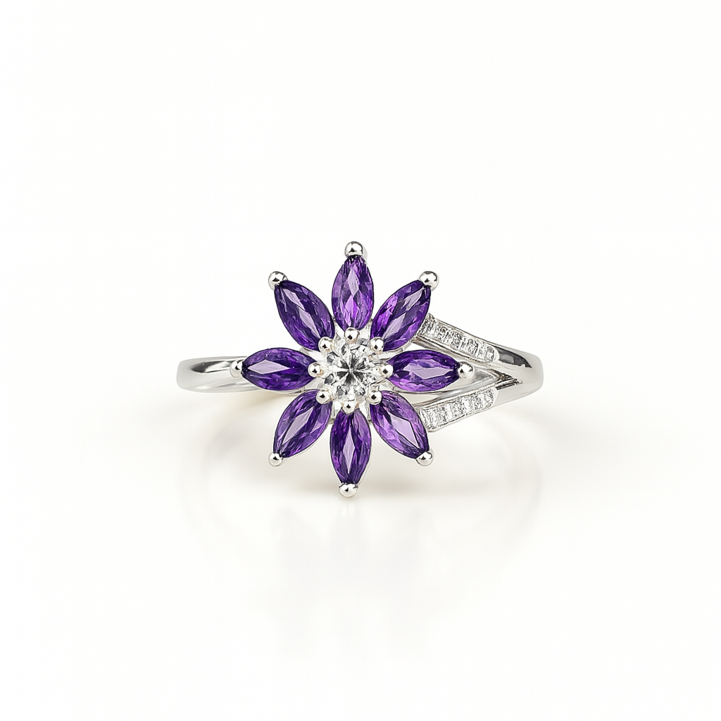 Amethyst Petal Cluster Ring