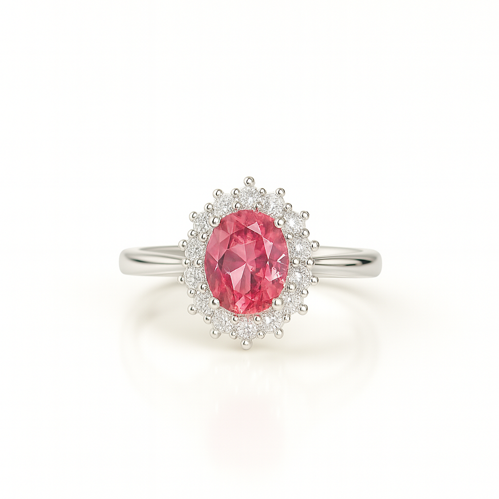 Pink Tourmaline Cluster Ring